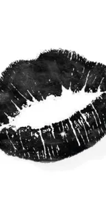 Black lipstick print on a white background, creating a bold and artistic wallpaper design.