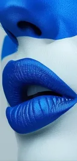 Artistic image of lips with bold blue and white colors.