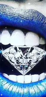 Blue lips holding a sparkling diamond showcasing bold, luxurious design.