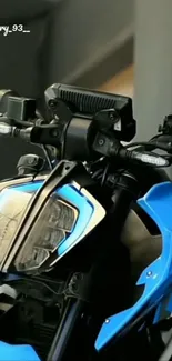 Bold blue motorcycle with modern design