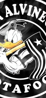 Black and white cartoon character wallpaper with flag.