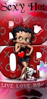 Cartoon character with bold love theme and colorful design.