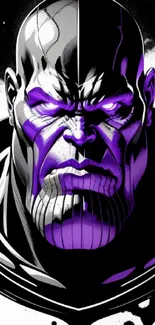 Illustration of a comic book villain with purple and black shading.