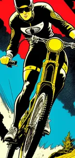 Dynamic comic-style illustration of a biker in action.