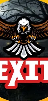 Eagle with exit sign on dark background wallpaper.