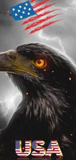 Bold USA wallpaper with eagle and stormy lightning.