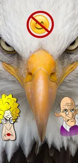 Eagle with emoji and cartoons on white background.