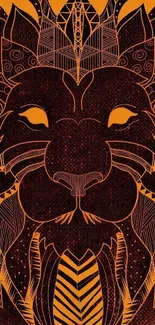 Geometric lion design wallpaper with orange and black colors.