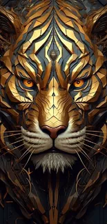 Geometric art of a tiger with bold abstract patterns