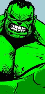 Vibrant green superhero in bold comic style artwork for mobile wallpaper.