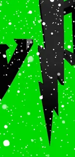 Green wallpaper with bold black text and falling snowflakes.