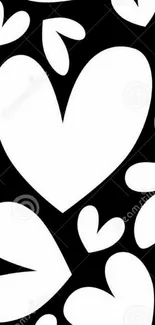 Black and white heart pattern wallpaper for mobile phones.