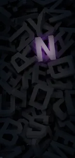 A glowing letter 'N' amidst shadowed letters on a dark background.