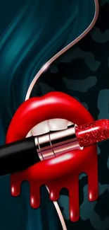 Striking red lipstick and lips art on mobile wallpaper.