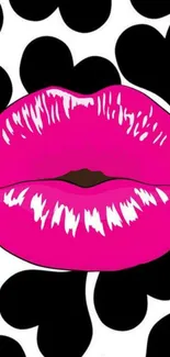 Vibrant pink lips on black and white background.