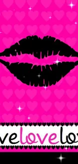 Bold pink lips with heart background wallpaper.