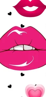 Stylish pink lips with heart pattern wallpaper for phones