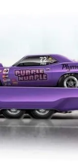 Vibrant wallpaper of a purple muscle car with sleek design on a racing track.