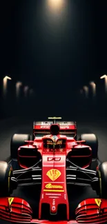 Red race car in a dimly lit tunnel.