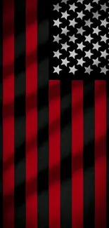 Red and black flag with white stars on a bold striped background.