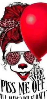 Mobile wallpaper with bold red balloon and edgy graphic design.