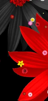 Mobile wallpaper featuring a red flower on a black background.