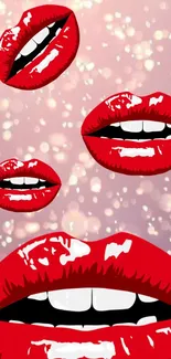 Bold red lips on a glittery background wallpaper.