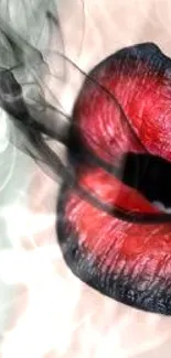 Bold red lips with smokey effect in artistic style wallpaper.