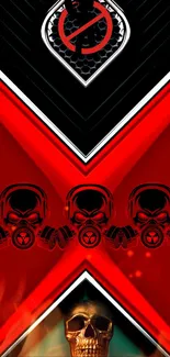 Red and black mobile wallpaper with skull and gas mask design.