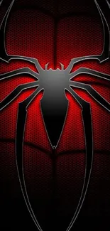 Vibrant red and black spider logo wallpaper design.