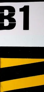 Industrial design wallpaper with bold yellow and black stripes, and 'B1' text.