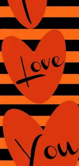 Bold striped wallpaper with red hearts saying 'I Love You'.