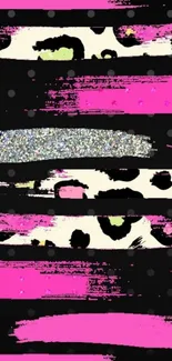 Pink and black abstract wallpaper with glitter accents.