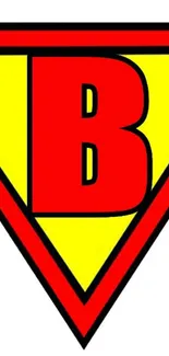 Superhero emblem with red 'B' on yellow-red shield wallpaper.