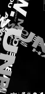 Black and white abstract typography wallpaper with dynamic bold text design.