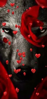 Striking wolf wallpaper with bold red accents.