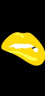 Bold yellow lips on black background wallpaper.