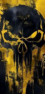 Bold yellow skull design wallpaper with a dark background.