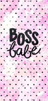 Boss Babe pink polka dot mobile phone wallpaper.