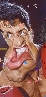 Humorous cartoon boxing caricature with vibrant colors and exaggerated features.