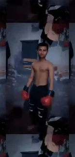 Young athlete in boxing gloves in a gym setting.