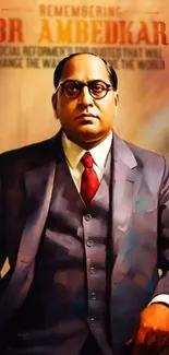 BR Ambedkar portrait with motivational quotes on a mobile wallpaper.