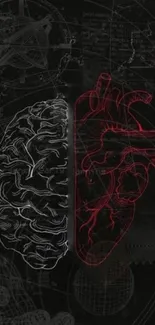 Abstract design of brain and heart with dark scientific theme.