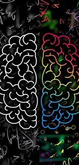 Vibrant abstract brain art wallpaper with neon colors on a dark background.
