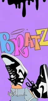 Bratz sneakers with purple background and playful design.