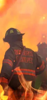 Firefighter battling flames in dynamic wallpaper