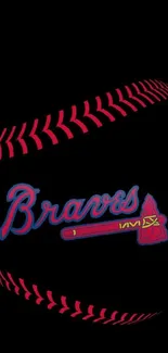 Braves baseball logo on dark wallpaper with red accents.