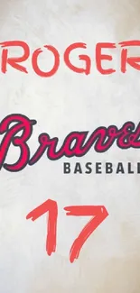 Braves-themed wallpaper with bold red and light gray backdrop.