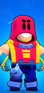 Vibrant Brawler game character with colorful design on blue background.