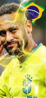 Dynamic Brazil football wallpaper with lightning effect and team spirit.